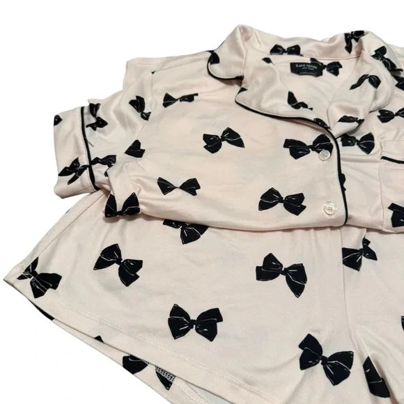 EUC Kate Spade Pink and Black Bow Pajamas - Picture 2 of 8